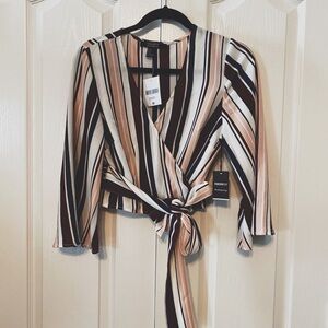Forever 21 Contemporary Woven Top Open Front striped Multicolored Top Size M